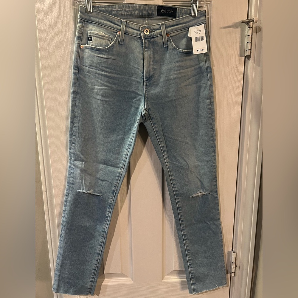 AG Adriano Goldschmied Light Blue Denim Jeans - Prima Crop Cigarette Leg